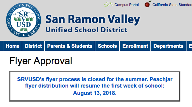 San Ramon Valley USD Flyer Approval Page