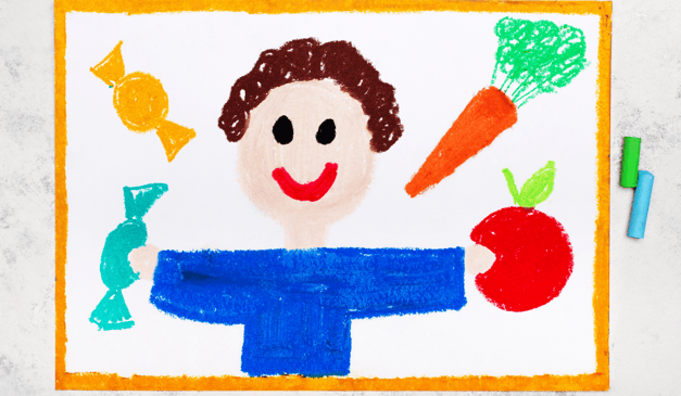 Drawing of a child eating a healthy diet